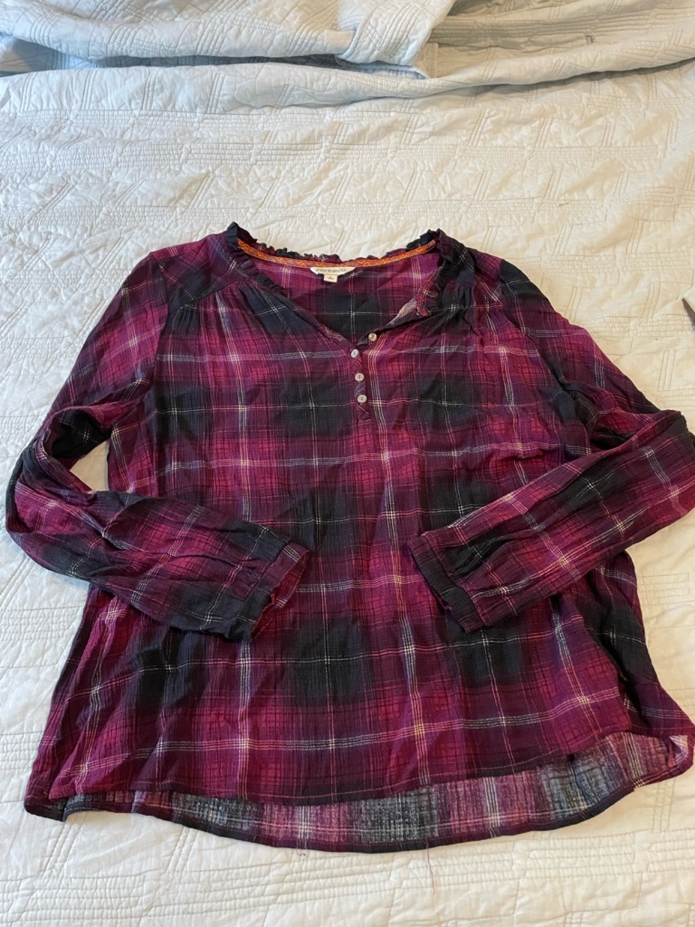 Frye plaid top in burgundy purple